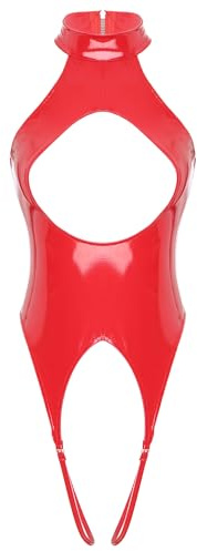 Chaoyinn Women Ouvert Body Wetlook Sans Bustier Combinaison Latex Catsuit Dessous String Body Ouvert Entrejambe Lingerie De Nuit Rouge L