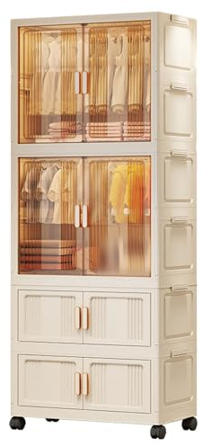 Kinderschrank mit Kleiderstange, zusammenklappbarer Kinderschrank mit transparenten Türen, Kunststoff, Kinderschrank mit Rollen, Aufbewahrungs-Organizer für Kleidung, Bücher, Spielzeug, Kinderzimmer