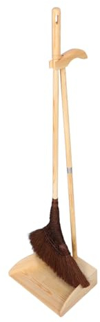 ROMISBABA Long Handle Broom and Dustpan Set, Wooden Dustpan with Anti-static Palm Fiber Broom for Indoor Floor Cleaning, Household Sweeping Tools for Kitchen, Patio, and Garage Use