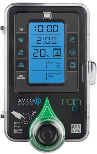 AMICO R Centralina Irrigazione Smart, Timer Irrigazione Ricaricabile USB, Display LCD, Programmabile, per Balconi e Orti, Batteria al Litio