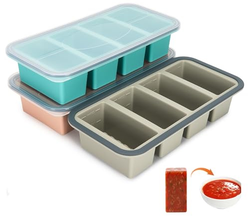 Paquete de 3 bandejas de silicona para congelador, 1 taza/250 ml, bandeja de silicona para congelador con tapas, perfecta para almacenar sopa, caldo, salsas, cocción por lotes y más, moldes aptos para