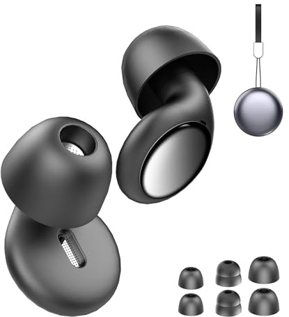 VKROBAG Ear Plugs, Comfortable Reusable Noise-Cancelling Earplugs for Sleep, Silicone Earplugs with 4 Ear Tips(S/M/L) and Carrying Case, Ideal for Sleep, Travel, Work, Deep Focus, Black