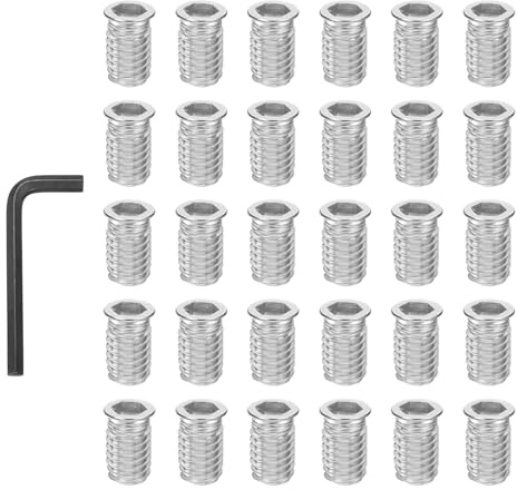 PATIKIL 30 Pcs Threaded Inserts Nuts, 3/8-16x0.98Inch Carbon Steel Hex Socket Drive Screw-in Wood Insert Metric Bolts Fastener with Wrench for Home Furniture, Silver