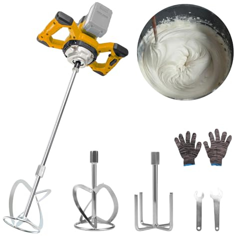 Cordless Concrete Mixer for Dewalt with 2 Mixing Paddles | 680RPM 6 Speed Adjust Electric Paint Mixers Portable Mortar Mixer Handheld Mud Mixer for Paint, Putty, Fodder, Cement