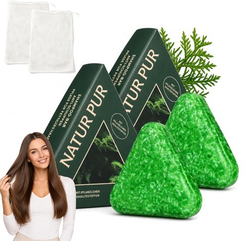 Nature Triangle Shampoo Bar – fast anti-mjäll schampo med skumnät 2 st naturlig hårtvål, Seven Green Soap Shampoo Bar, hårtvål mild rengöring & närande vård för män och kvinnor