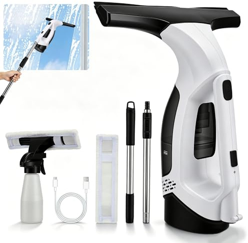 Nettoyeur Vitre, Aspirateur de Vitres Rechargeable sans Fil 2000Pa, Nettoyeur de Vitres avec Racleur 28 cm, Autonomie 35 Min, Réservoir 150 ml, pour Fenêtres, Portes de Douche, Miroirs, Carrelage