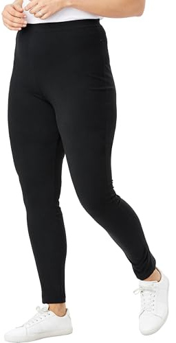 Woman Within Plus Size Stretch-Cotton Knit Pull-On Leggings - 1X, Black