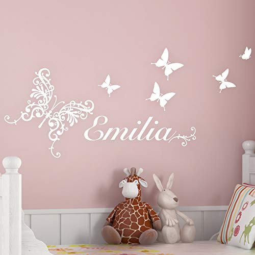 Grandora W744 Wandtattoo Wunschname mit Schmetterlingen Kinderzimmer pink