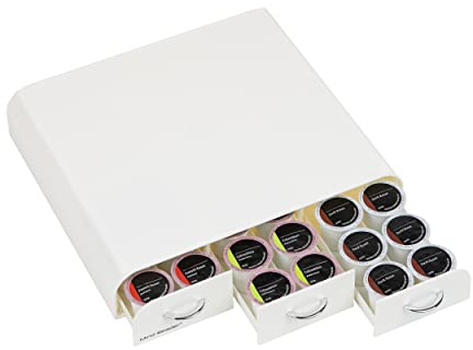 Mind Reader Single Serve Coffee Pod Organizer with 3 Drawers, 36 Pod Capacity, Countertop , 12.25L x 13.5W x 2.5H, White