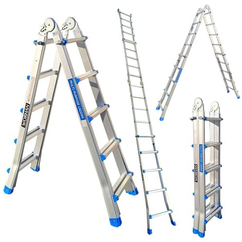 WORHAN Escalera 530cm Aluminio Telescopica 5.3m Multifuncion Multiuso Aluminio Plegable Tijera L5