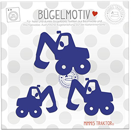 Bügelbild 3 Bagger 6,5 cm bis 4,8 cm DUNKELBLAU Flockfolie Aufbügler Applikationen Bügelsticker für Stoffe Textilien Kinder zum Aufbügeln Flicken