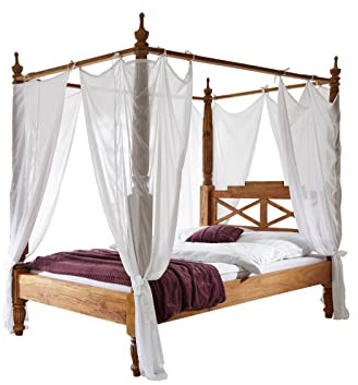 MASSIVMOEBEL24.DE Bett Sheesham braun geölt Nature Brown #530 | 147x221x224 cm (BxTxH) 129 kg Landhaus zerlegt vollmassiv