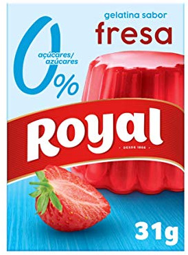 Royal Gelatina Sabor Fresa 0%, Preparado en Polvo Sin Azúcar, Pack 31 g