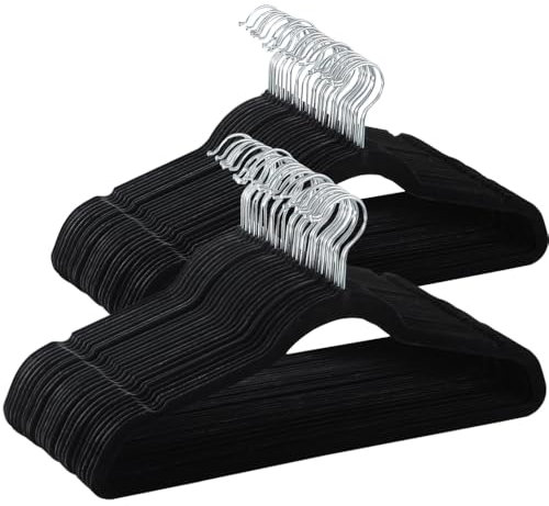 Yaheetech Samt Kleiderbügel Garderobenbügel 100 Stück Anzugbügel rutschfeste Oberfläche Wäschebügel mit 360° drehbarem Haken Schwarz