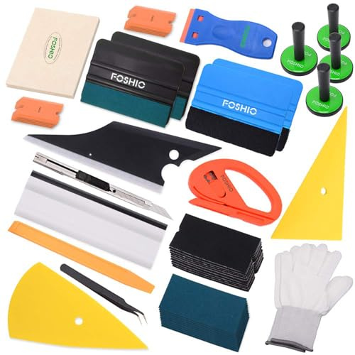 FOSHIO Kit di Attrezzi di Installazione di pellicole per vetri per Auto Include Film Spatole, Snitty taglierine, Razor Raschietti, pinzette, Guanti, Supporti Magnete Grafica in Vinile