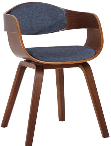 CLP Sedia Visitatore Kingston In Tessuto I Sedia Rétro Con Braccioli Imbottita I Sedia Pranzo In Legno, Colore:noce/blu