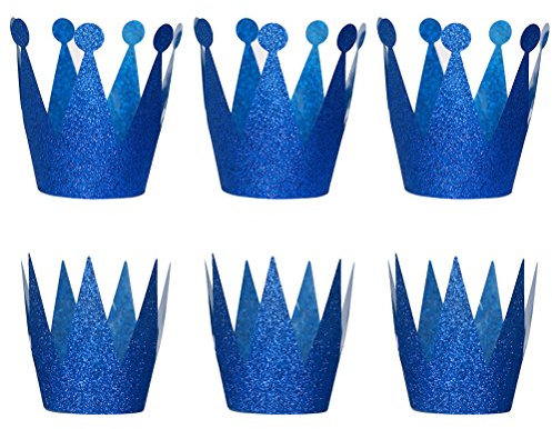 6 Stück Kronen Hut Glitzer Partyhüte Stirnband Haarschmuck für Baby Kinder Mädchen Junge Geburtstag Weihnachten Party (Blau)