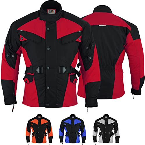 German Wear Herren Motorradjacke aus Textil mit 4 CE-Protektoren - Winddicht Lange Jacke mit Kombizipper aus 4 Schichten - Abnehmbar & Washbar Thermofutter - 8 Taschen protektorenjacke Rot - 62