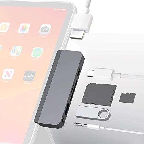 HyperDrive USB C Hub 6 in 1, Muti-Port Adapter with Type-C,USB 3.0, 4K60Hz HDMI,SD Micro-SD, 3.5mm Audio Jack for iPad Pro 2021 2020 2018, iPad Air mini
