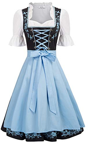 JASAMBAC Costume Dirndl 3 pièces pour femme - Pour fête de la bière, carnaval, noir, Medium