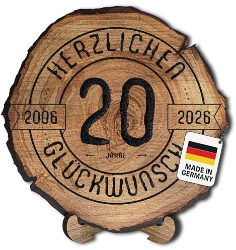DARO Design – Baumscheibe mit Gravur für 20. Jubiläum – Firmenjubiläum Geschenk aus Holz – Dienstjubiläum Holz Geschenke mit Gravur – Dicke 6mm, Durchmesser 30cm