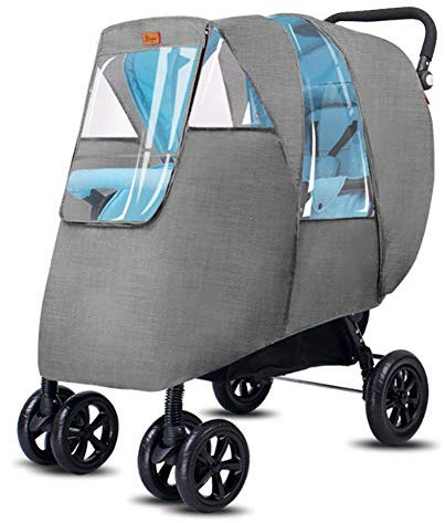 CTEGOOD Regenschutz für Doppel-Kinderwagen, Kinderwagen Bezug, wasserdicht, langlebig, mit Belüftung, Universal-Regenschutz für Wagen und Schwestern