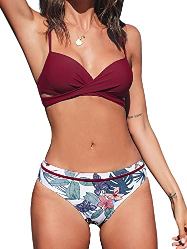 CUPSHE Bikini Damen Set Push Up Crossover Bikinioberteil Zweiteilig
