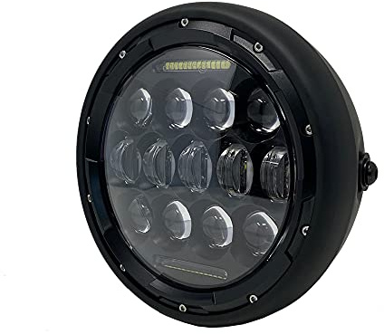 Alchemy Parts Proiettore LED per moto, 196 mm, nero opaco, per Cafe Racer, Scrambler, Street Bike, Roadster, nero lucido