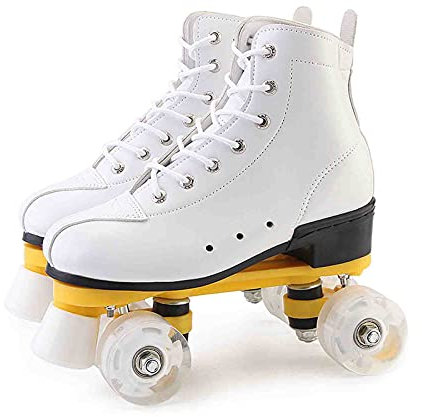 MYAOU Weiße Rollschuhe für Erwachsene, Rollschuhe für Kinder Quad-Rollschuhe für Jungen und Mädchen Kick-Rollschuhe mit Rädern