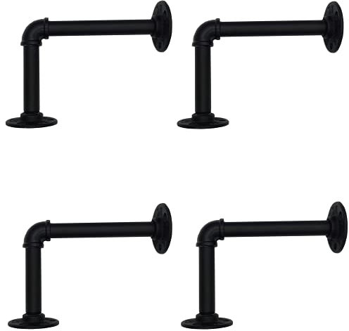 LONG XIN SERIES Industrie DIY Rohr-Regalhalterungen Vintage Schwarz Eisen Wandbefestigung Rohr Regalhalterung, rustikale Home Pipe Decor (4 Stück, 15,2 x 20,9 cm, matt schwarz)