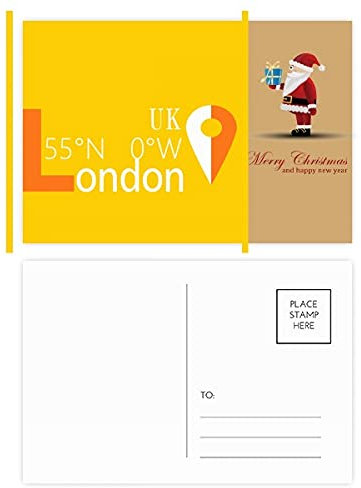London Geography Coordinates Reise-Weihnachtsmann-Postkarten-Set, Dankeskarten, 20 Stück