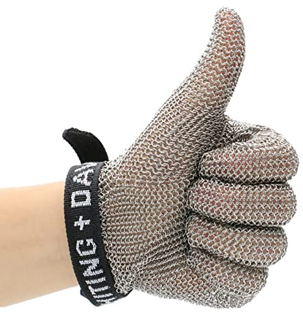 HUAHUA Guanti antitaglio Guanti da Lavoro di Sicurezza, Guanti Protettivi Anti-Taglio in Metallo in Acciaio Inox, for Giardinaggio Macellai da Cucina, Cinturino da Polso Regolabile (Size : 1pcs/l)