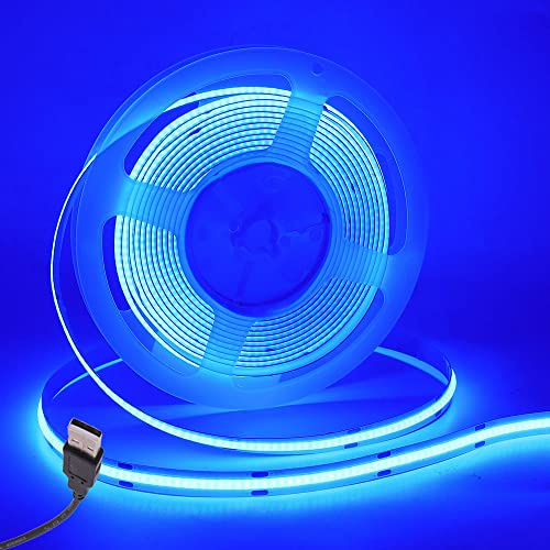 Wisada COB LED Streifen, Innenbereich Nicht Wasserdichte USB Flexibler COB LED Lichtband, DC 5V 1M 320 LEDs/m Blau FCOB LED Band für Schrankbeleuchtung,Schlafzimmer, Bar, Bühne, Weihnachtsfeier