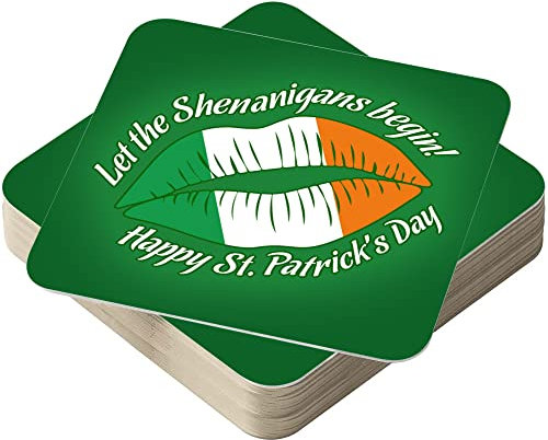 Beer Mats - St Patrick's Day Decorations - Bar Table Coasters - Paddy's Day Accessories - Party Packs of 24, 48, 96 - Square Cardboard Drink Mats for Home Bars Pubs - Lips - 24