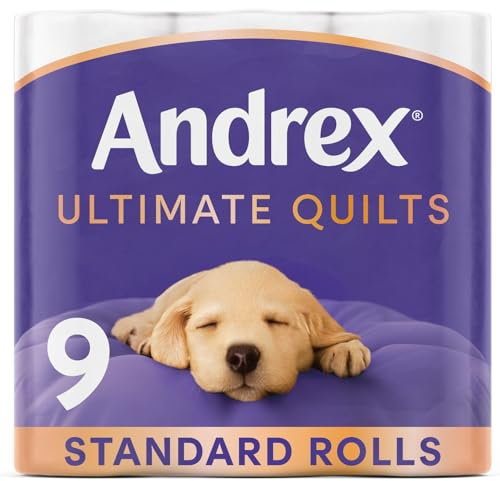 Andrex Ultimate Quilts Toilet Paper 9 Rolls, Air Pocket Technology for Soft, Thick Sheets -Pack of 9 Quilted Toilet Rolls, FSC Certified