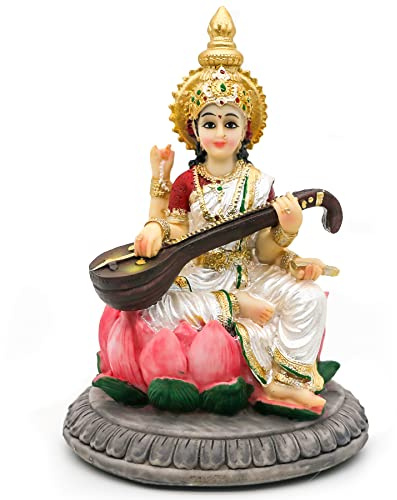 Hindu-Göttin Saraswati Idol Statue – 13 cm H Saraswati Statue indische spirituelle Kultur Skulptur Diwali Murti Pooja Artikel Indien Idol Statue Diwali Dekor Diwali Geschenke Hindu-Gott Figuren
