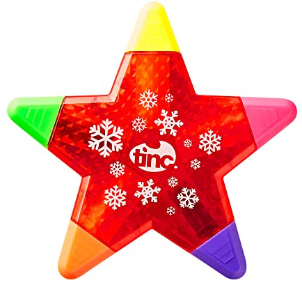 Tinc - Surligneur Flocon de Neige en Forme d'Étoile - Marqueur Multicolore 5 en 1 avec Teintes Rose Orange Vert Jaune Violet - Fourniture Scolaire Pratique pour École et Bureau - Rouge-Noël