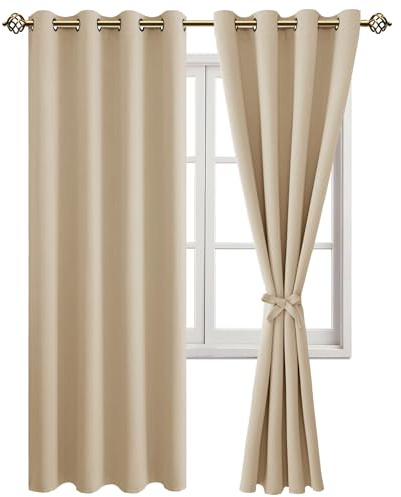 JIUZHEN Verdunkelungsvorhang Ösen Blickdichte Vorhänge Beige H215 x B132 cm | 2er Set Gardinen Verdunkelnd mit Raffhalter Übergardinen Balkon Blackout Curtains hilft Licht, Hitze und Kälte, Kinderzimmer