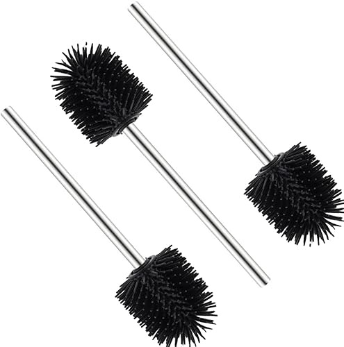 Valschen 3 Stück Silikon Klobürsten, WC-Bürste Toilettenbürste Klobürsten Ersatz-Bürste aus Edelstahl, 7,5 x 35 x 7,5 cm, Schwarz