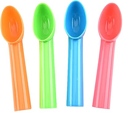 ccHuDE 4 cucharas de plástico para helado, cuchara de una pieza, cuchara de yogur colorido, antiadherente, sorbete, bola congelada para postre