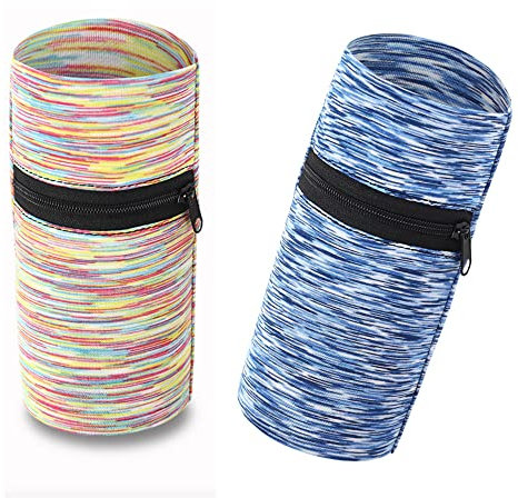 CHENNAN 2 Stück Schweissband Handgelenk Sport Schweißbänder Wristbands Handgelenk Sportarmband Schweißarmband mit Reißverschlusstasche Wristband Armband Geldbörse für Laufen, Wandern, Joggen