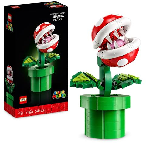 LEGO Super Mario Plante Piranha, Figurine Articulée avec Tuyau et 2 Pièces de Monnaie, Kit de Modelage pour Adultes, Décoration Intérieure, Idée Cadeau pour Hommes, Femmes et Adolescents 71426
