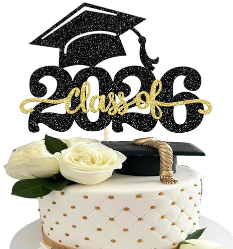 1 Stück 2026 Abschluss Tortendeko, Graduation Cupcake Toppers Graduation Cake Decorations Cake Topper für Abschluss Party Schwarz