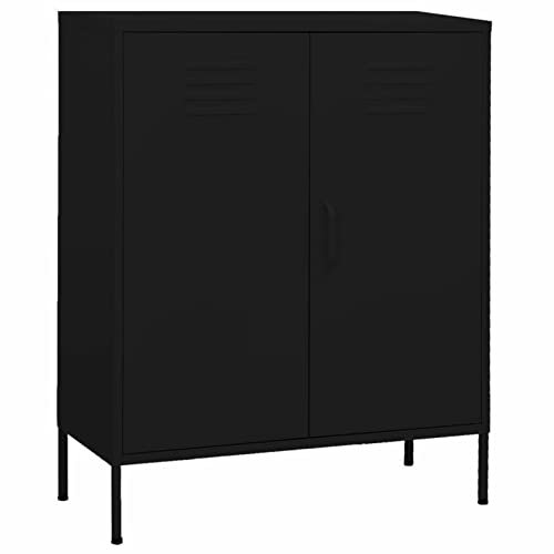 Homgoday Stahl-Lagerschrank Schwarz 80x35x101,5 cm, 2 Regale, Wandhalterung erforderlich Model336169