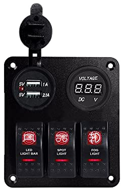 Baceyong Panneau d'interrupteur à bascule double USB 12 V – 24 V ABS pour bateau et voiture avec LED, 3 interrupteurs à combinaison