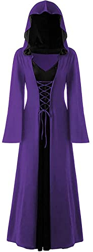 CNVAUIE Costume da strega vintage per Halloween, costume medievale rinascimentale, costume da strega vampiro con cappuccio