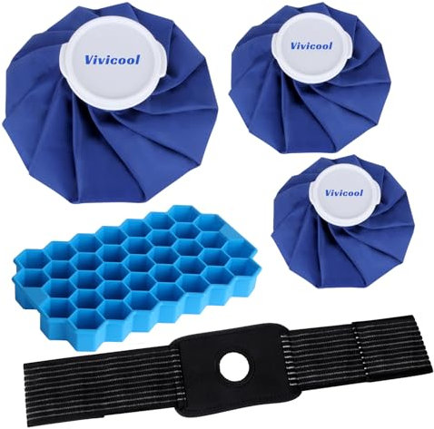 Vivicool Eisbeutel für Verletzungen, mit Eiswürfelschale, Wärme- und Kältetherapie und Schmerzlinderung, Eisbeutel mit elastischer, atmungsaktiver Stützfolie, 5er-Pack, 3 Größen (6911)