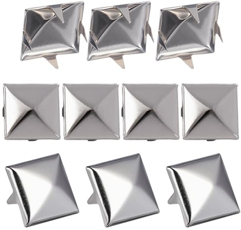 VILLCASE Lot de 200 Rivets Carrés en Acier Argentés, Pointes Punk Décoratives pour Paquet et Bracelets en Cuir, Accessoires de Customisation