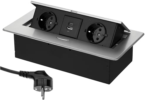 Versenkbare Aluminium Einbausteckdose 2-fach, USB-A USB-C