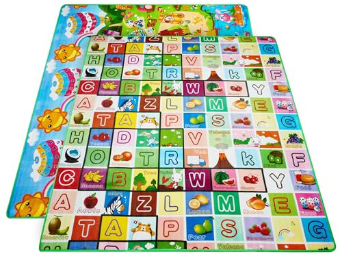 ADEPTNA Large Kids Crawling Play Mat Double Side Soft Foam Play Learning Indoor Outdoor Child Toddler Baby Mat with Storage Bag Included (Educational)